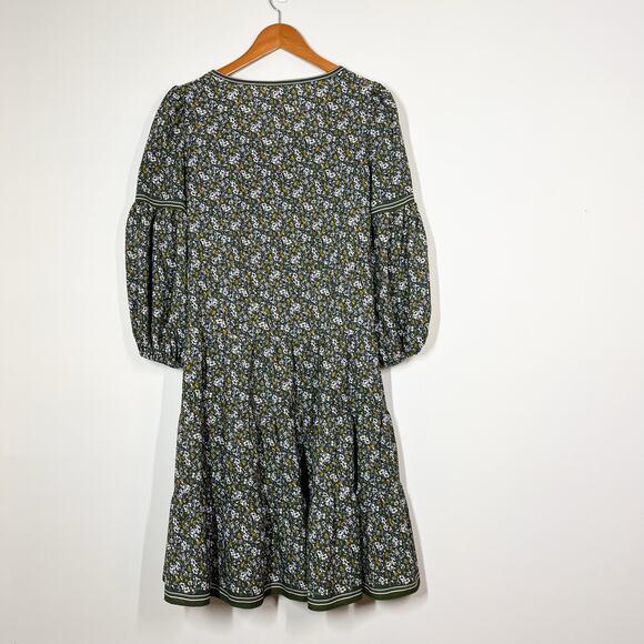 Max Studio Tiered Floral Long Sleeves Dress Sz‎ XS Relaxed Fit Green Multicolor - Picture 9 of 14